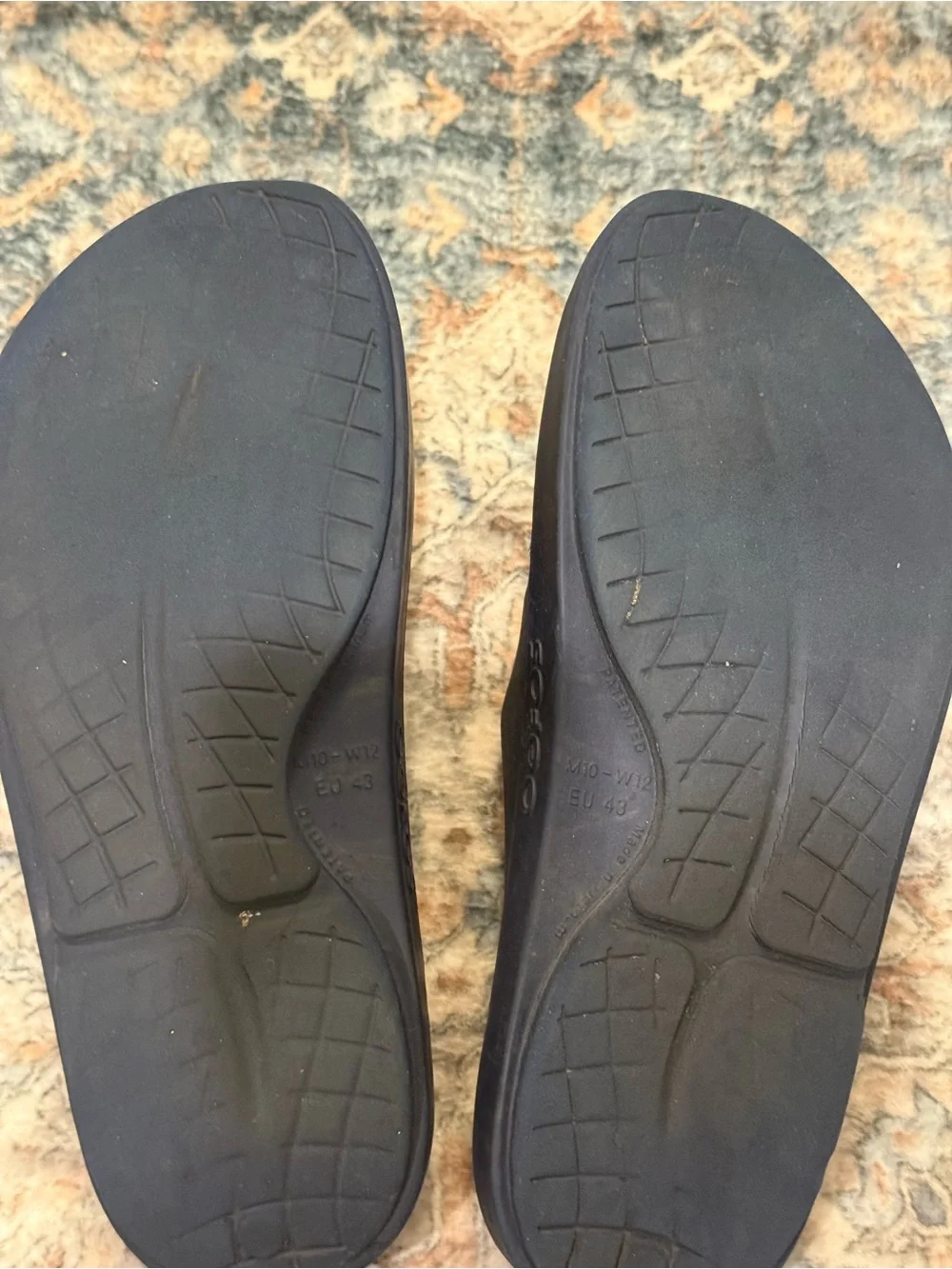 OOFOS Navy Blue Slide Sandals with White Logo